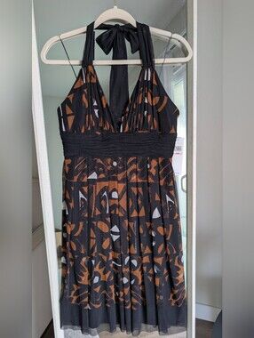 🖤NWT London Times Petite Halter Midi Dress, Abstract Print, Size 10P (size M)